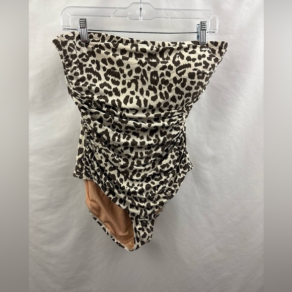 J. CREW Demi Underwire Leopard Print 1 Piece Bathing Suit Size 12 Strapless - Picture 2 of 7